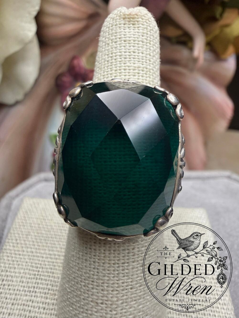 Silpada Caspian Sea R2456 Sterling Silver Green Glass Statement Ring Size 7